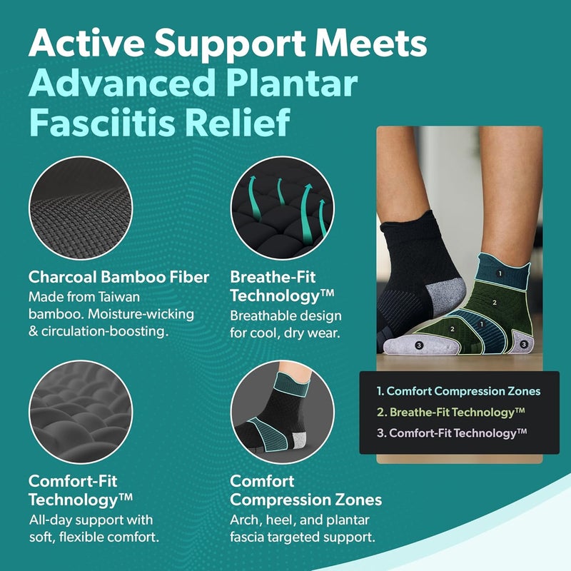 BraceAbility Plantar Fasciitis Socks - Ankle Compression Socks for Foot Pain Relief, Heel Spurs, Achilles Tendonitis, Full-Toe Arch Support Sleeve Socks for Women and Men (1 Pair - L) - Image 4